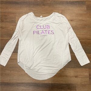 Gildan Club Pilates White Soft Long Sleeve Top Purple Metallic Embellishment